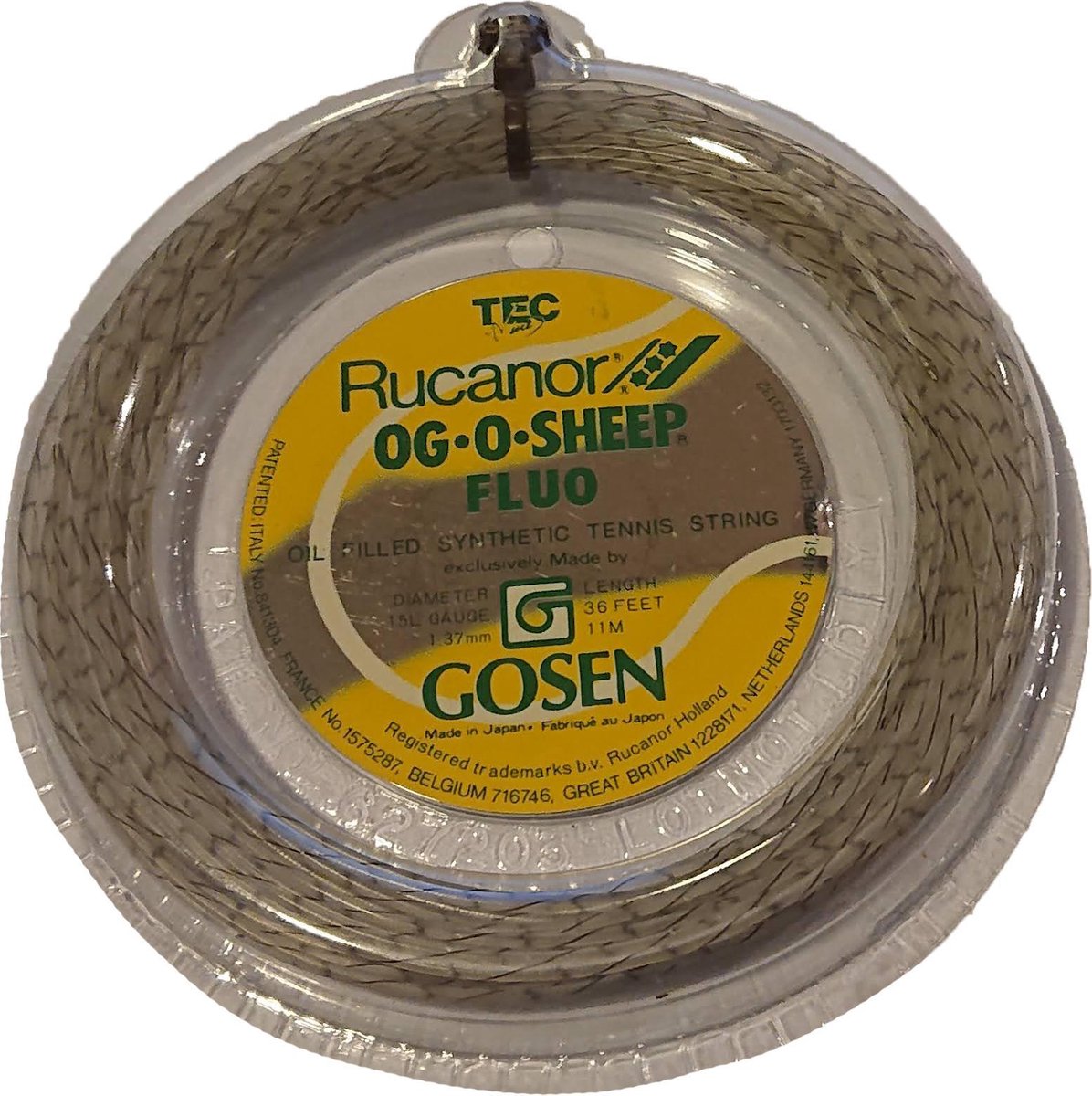 Rucanor OG•O•SHEEP fluo tennissnaar | 137mm | 12m grijs