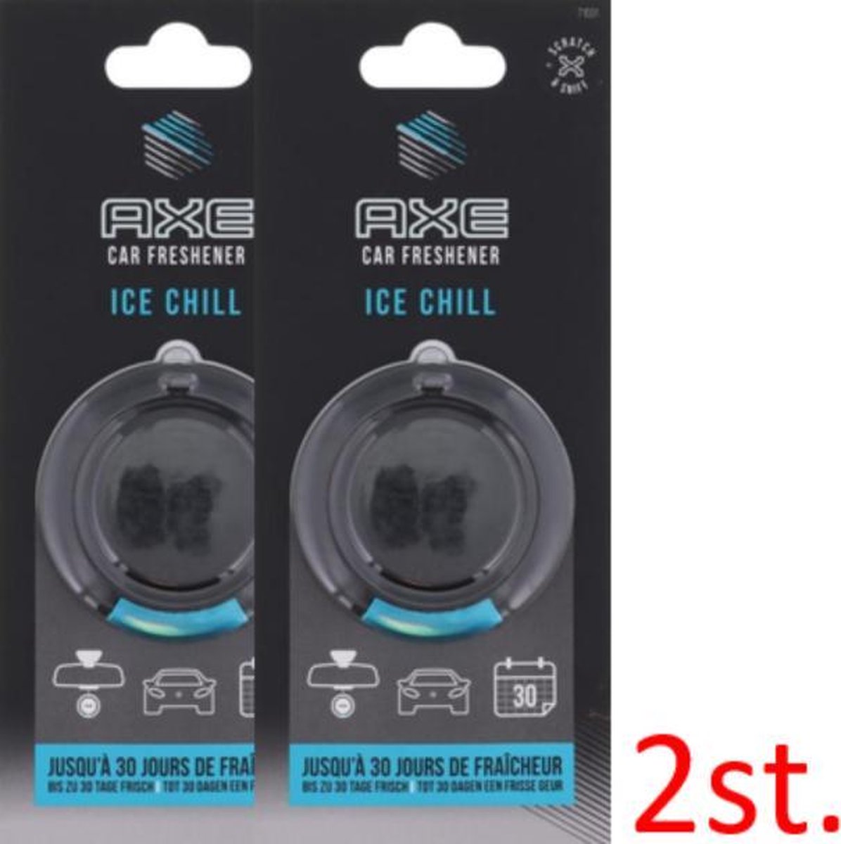 2x Axe auto luchtverfrisser - luchtverfrisser - axe - 2 stuks -  Geur ice chill - Auto luchtverfrisser - | Zorgt voor een frisse geur in iedere auto | Auto verfrisser - Trendy design - Auto Luchtje - Geurverfrisser.