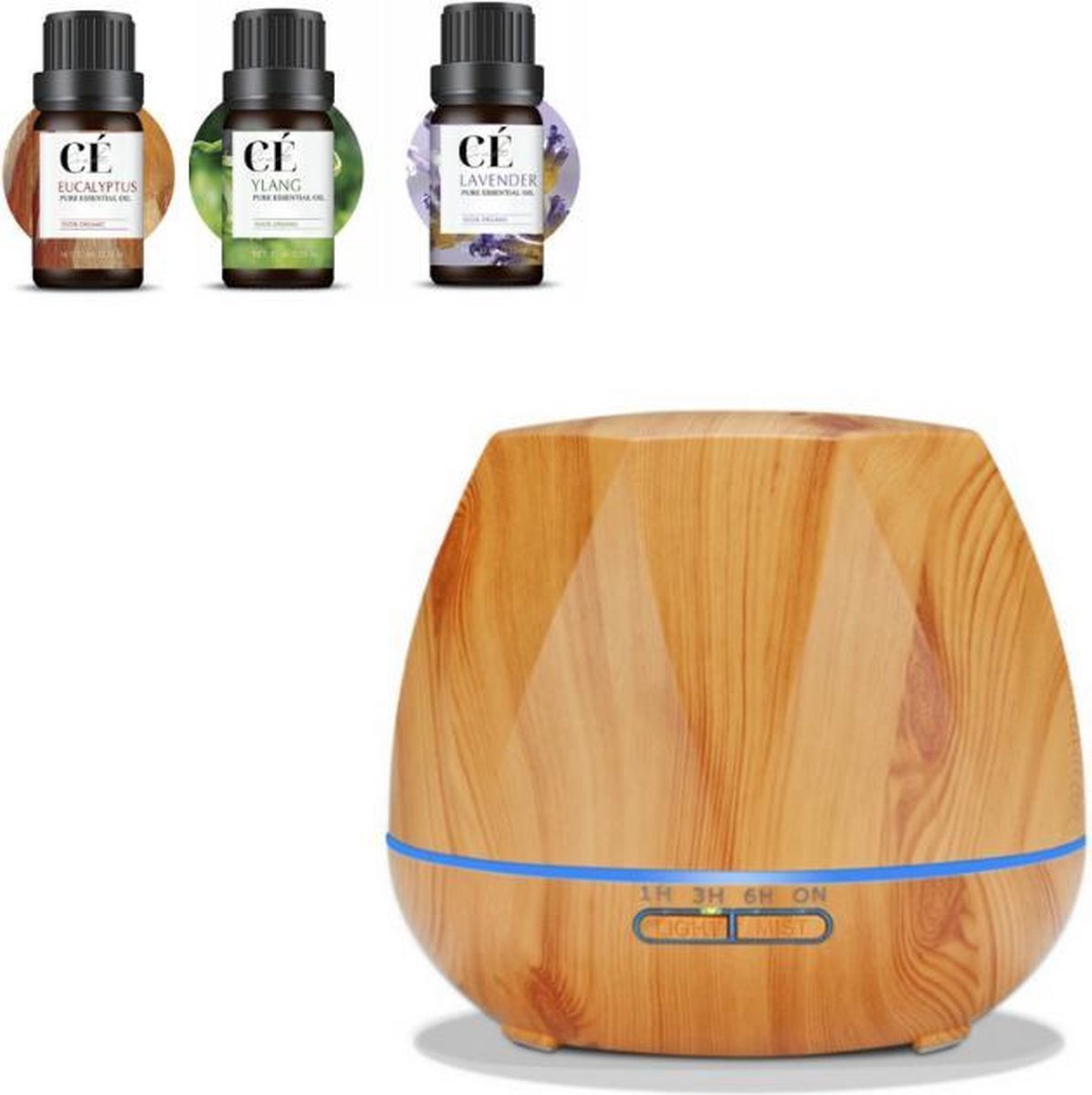 Roga Aroma diffuser Diamond - Aroma diffuser - Aroma therapie - Luchtbevochtiger - Geurverspreider - Luchtverfrisser - Vernevelaar - Light Wood