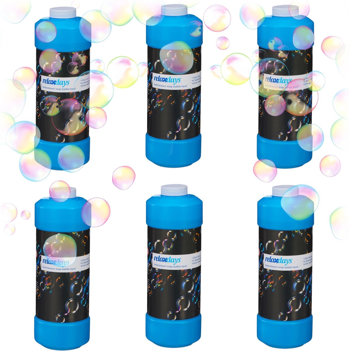relaxdays 6 x 1 liter bellenblaas - navulling voor bellenblaasmachine bellenblaaspistool