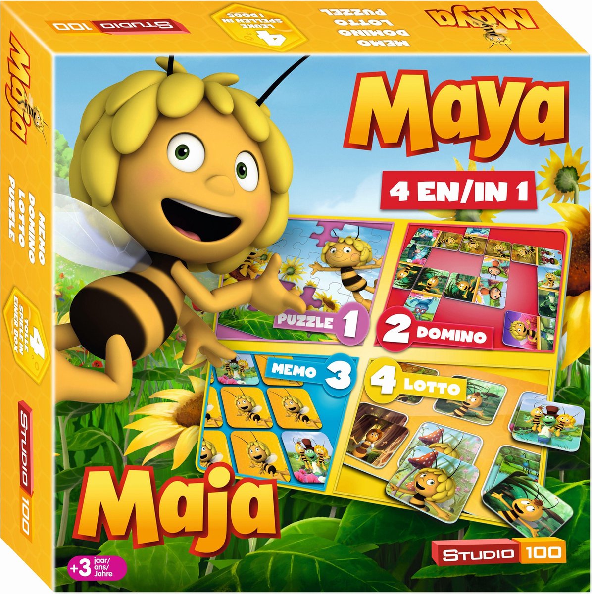 Studio 100 MAYA 4-IN-1- BOX bordspel Gelukspel Volwassenen en kinderen