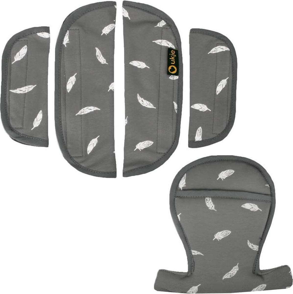 Ukje - Gordelhoesjes Maxi-Cosi en Cybex autostoelen - Grijs veertjes