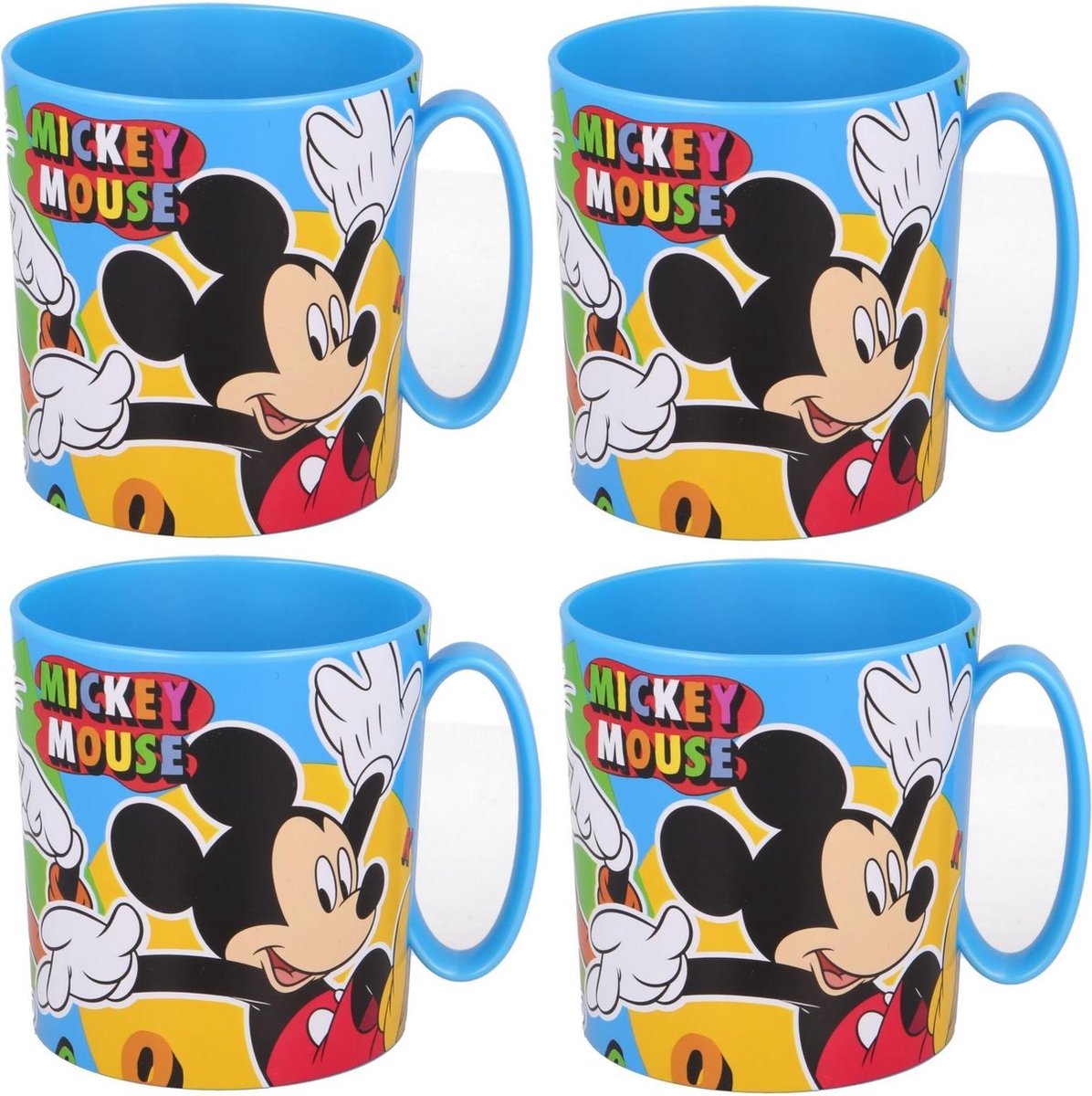 4 stuks kunststof bekers Mickey Mouse 350 ml blauw