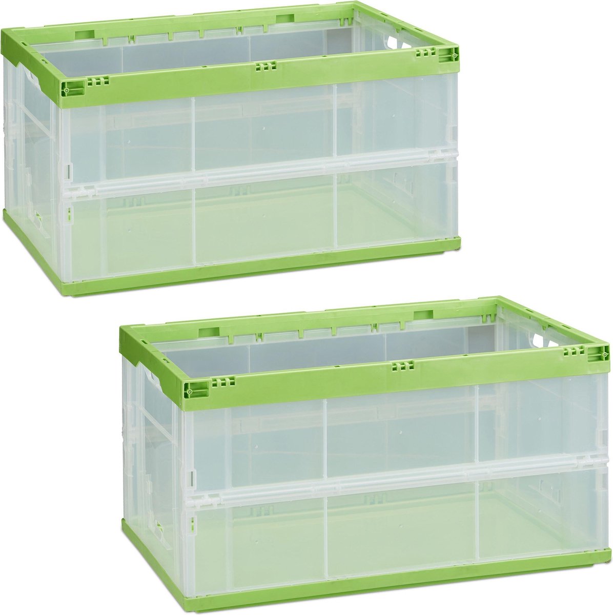 relaxdays 2er set transportkrat met handgrepen - stapelbaar - vouwkrat - 60 liter - groen