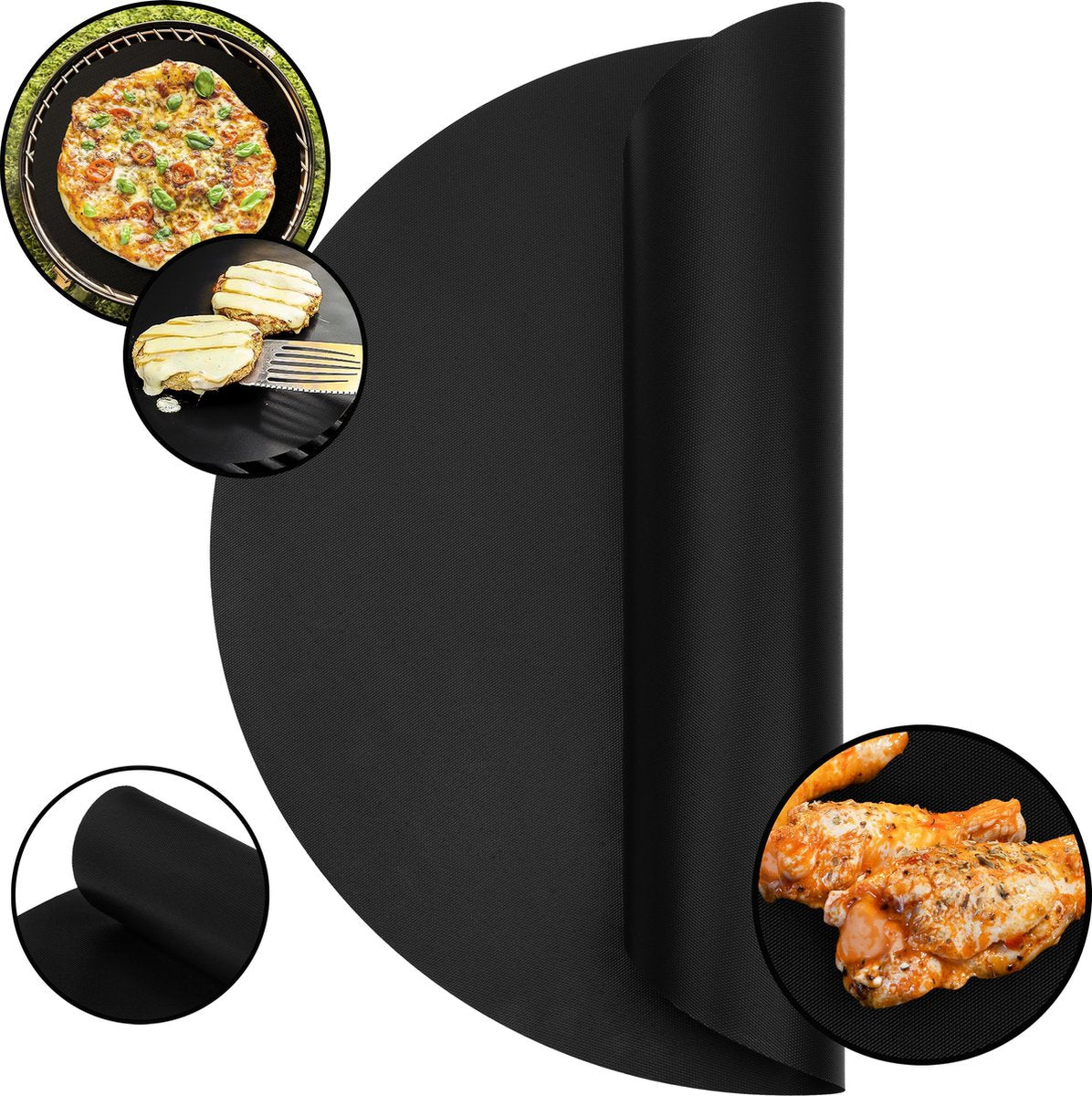 Krumble Teflon BBQ grill mat rond / Diameter van 40cm / Oven bakmat / Anti-aanbak / Bakmat - Zwart