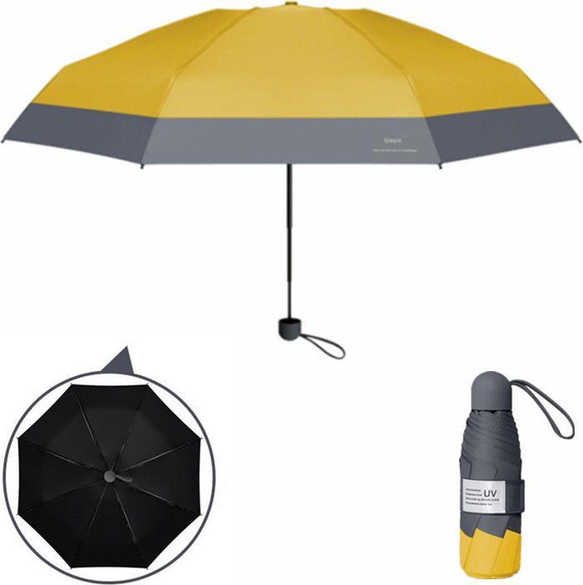 TDR - Zonneparaplu UV-SPF 50+-bescherming opvouwbare paraplu met UV-bescherming - bescherming tegen regen en de zon - compact en lichtgewicht - past makkelijk in handtas (19 x 5 cm) - Geel