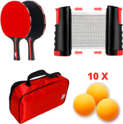 MIMISPORT Professionele Tafeltennis Set met Opbergtas - Inclusief 2x Gladde Tafeltenisbatjes/ 10x PingPongballen / Uitschuifbaar Net – Tennis met PingPongballen en Batjes - Complete PingPongset - Tafeltennisset - Portable Tabletennis