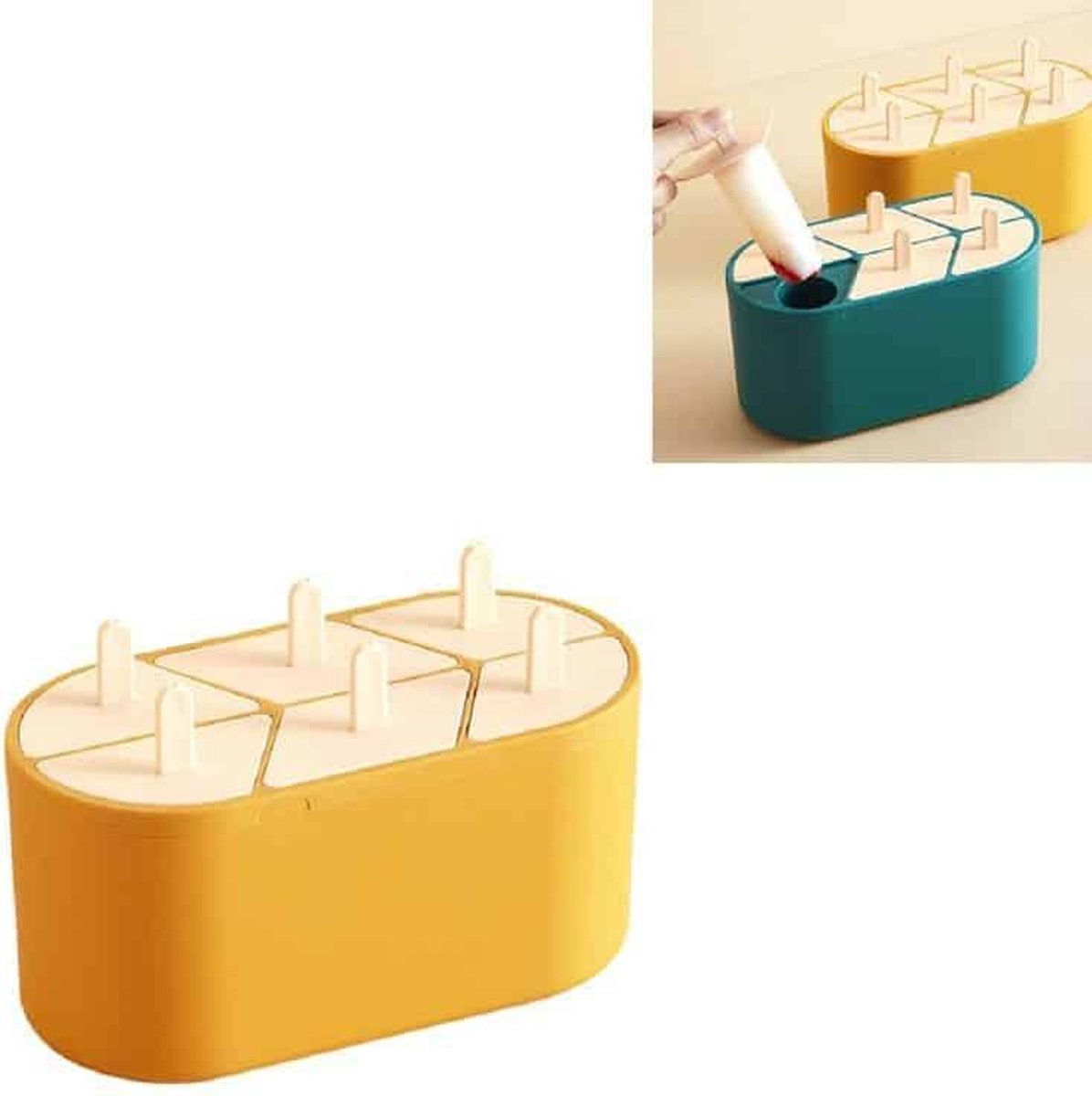 2 STKS Popsicle Ice Cream Mold Creative zelfgemaakte ijsvorm met zes raster siliconen ijsblokjes (oranje)