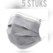 Set van 5 stuks grijze wegwerp mondkapjes