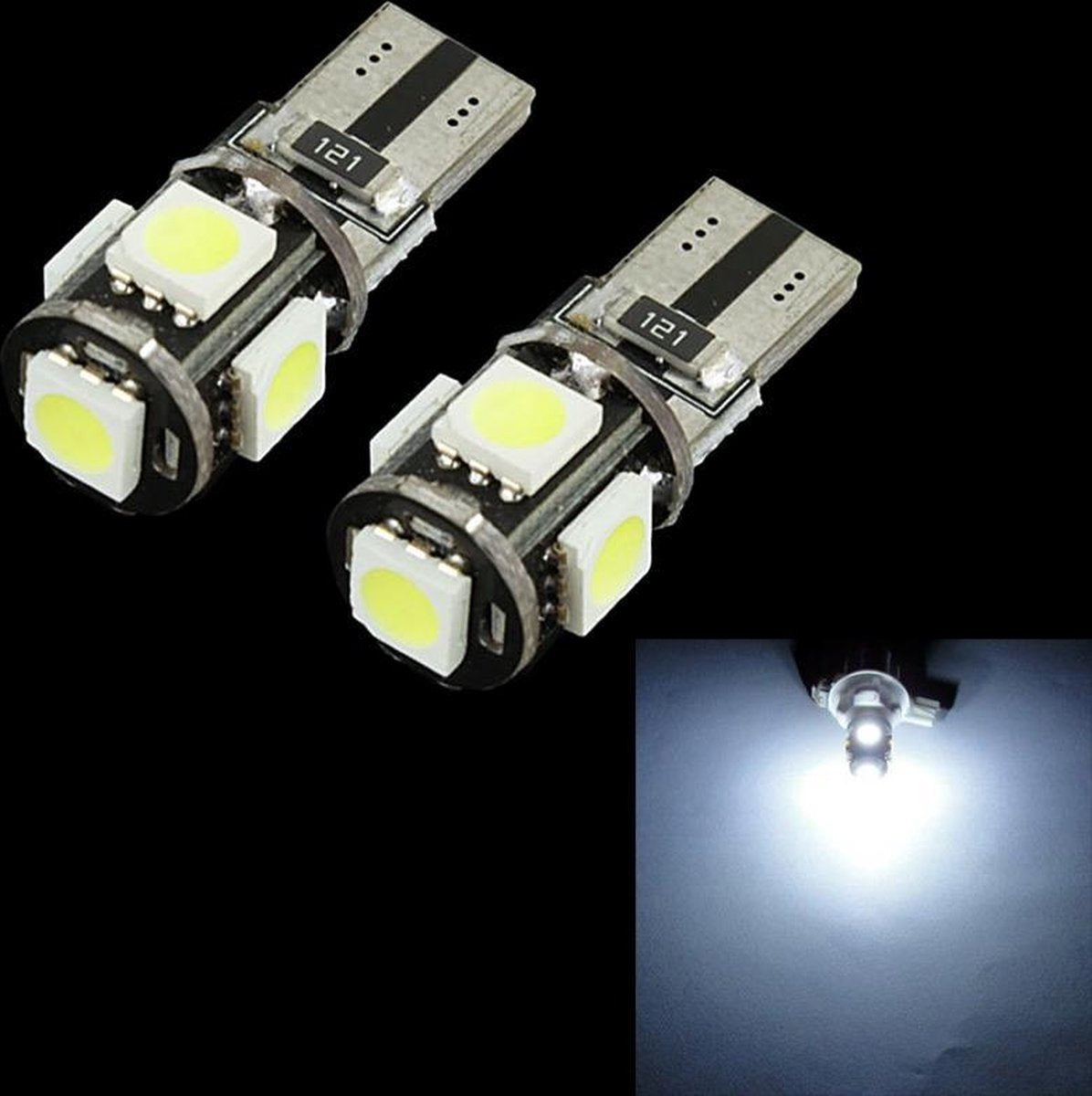 1 Paar T10 Wit Licht 5 LED 5050 SMD CANBUS Auto Signaal Gloeilamp (Zwart)