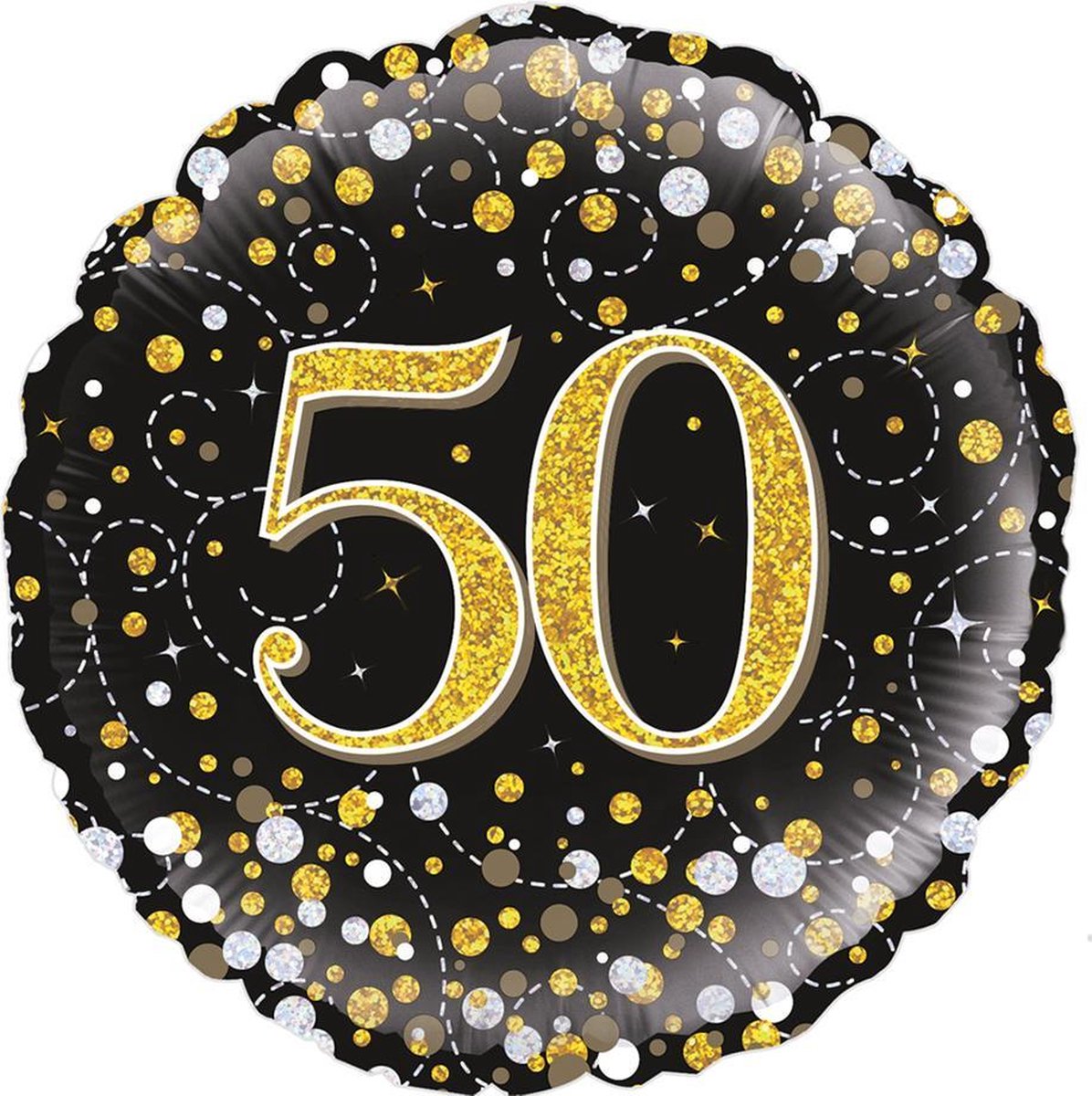 Glitter helium folie-ballon 50 jaar zwart goud.
