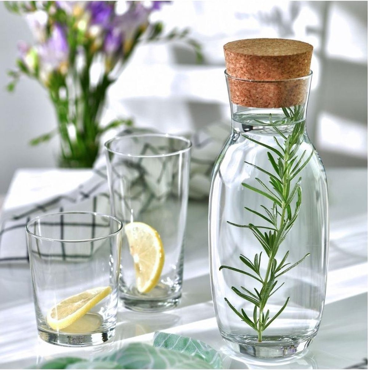 Krosno Glazen Karaf met Kurkstop voor Sap   1000 ML   Pure collectie