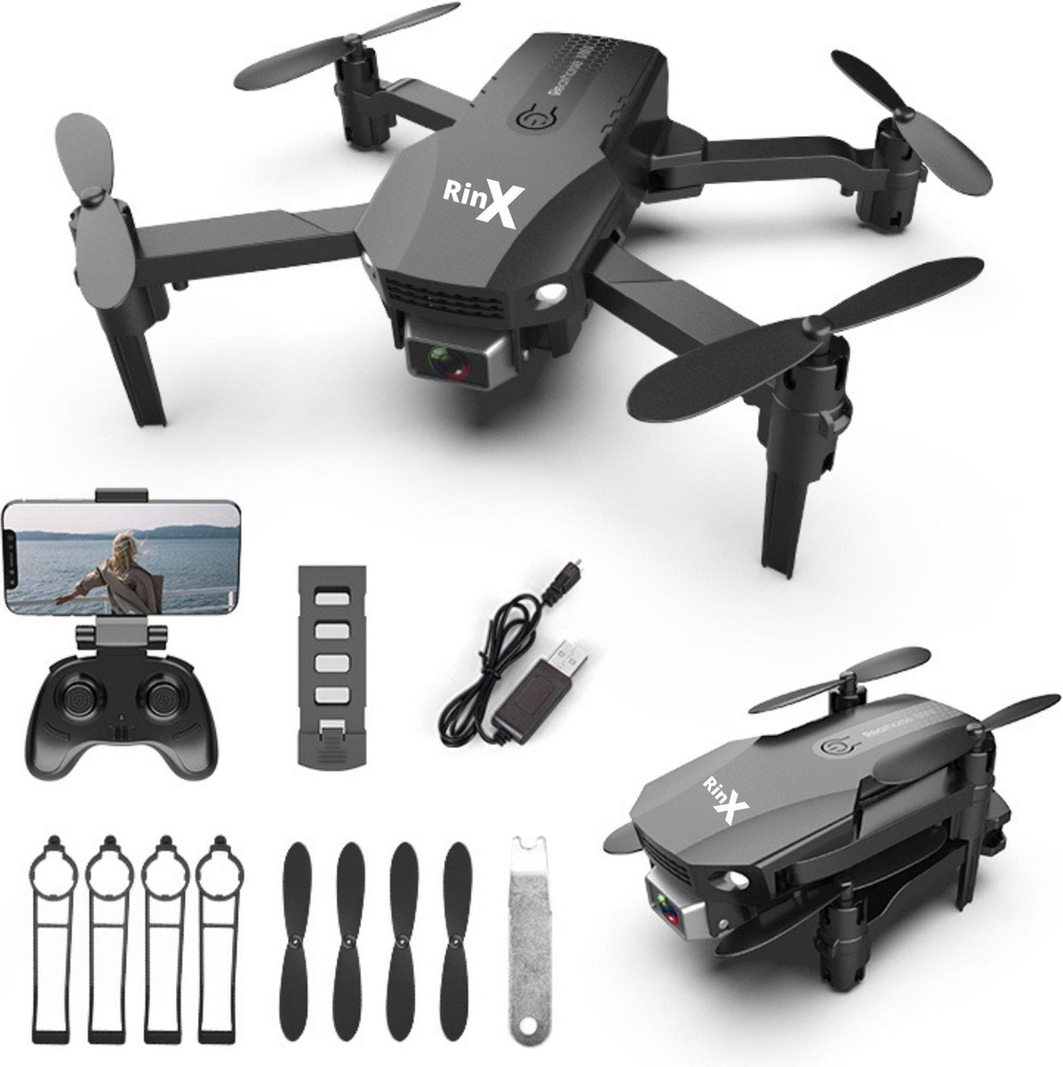 Rinx R16 - Drone met Camera -Mini Drone- 4K Full HD Dual Camera - Drones - Drones met Camera voor Volwassenen - Mini Drone - Drone voor Kinderen - 30 Minuten Vliegtijd