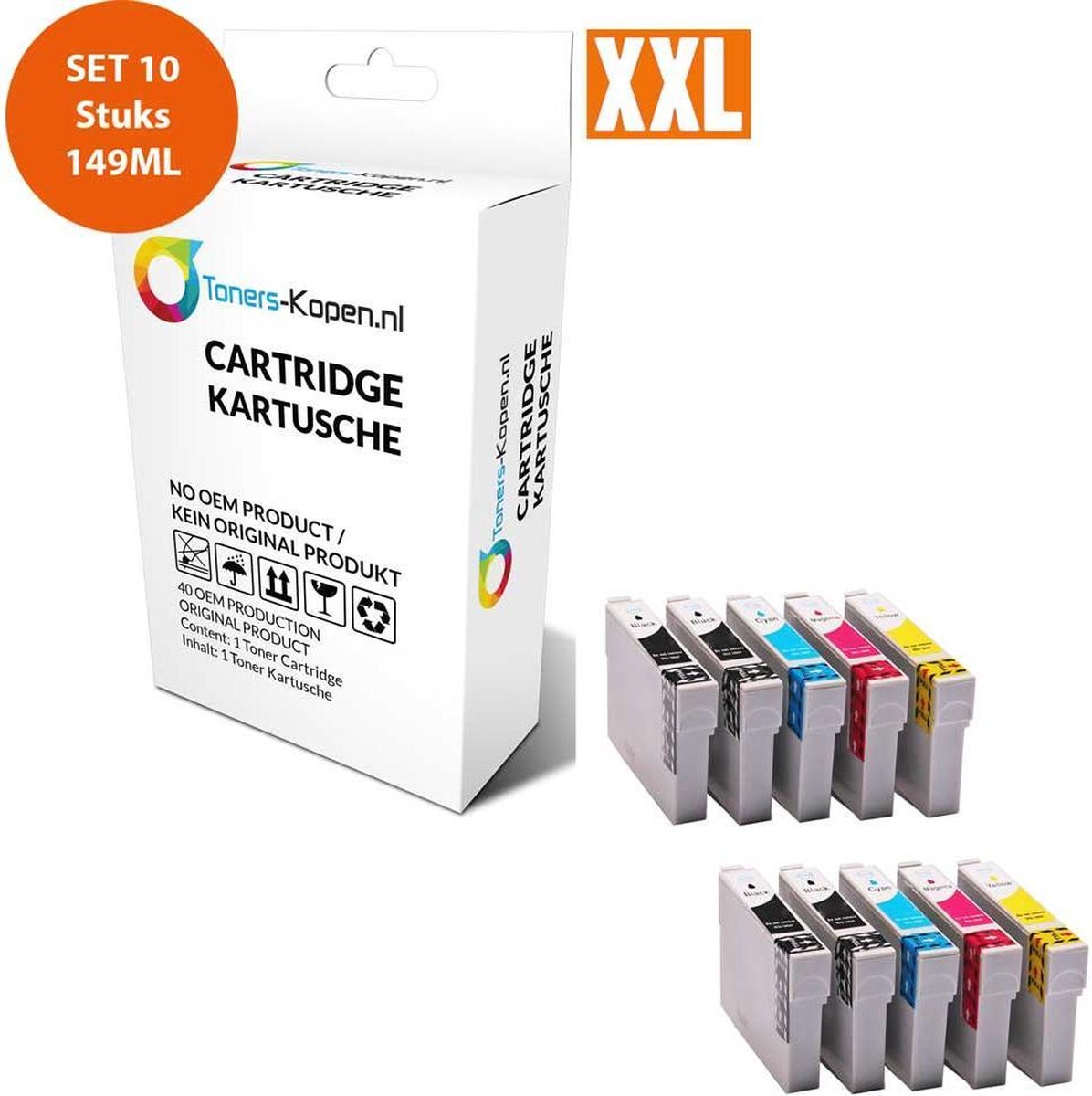 Epson T2991 29XL zwart Epson T2992 29XL cyaan Epson T2993 29XL magenta Epson T2994 29XL geel Set 10x alternatief - compatible patroon voor Epson 29XL Toners-kopen_nl