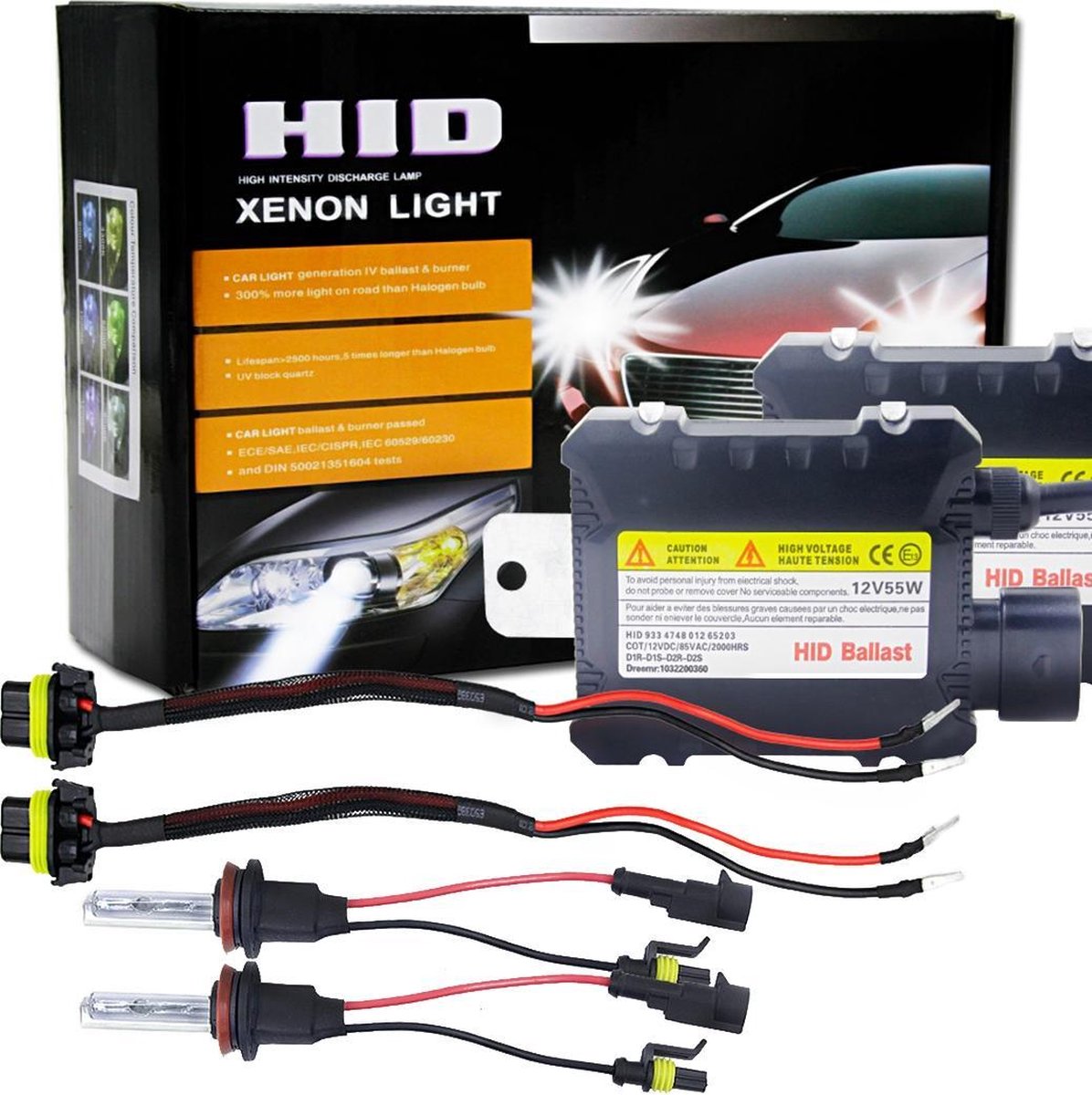 55W H8 / H9 / H11 6000K HID Xenonlampen Lichtconversiekit met High Intensity Discharge Alloy Ballast
