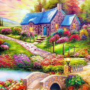 Huisje met Brug aan Water - Diamond Painting - 30x30cm - Complete Set - Inclusief Tools
