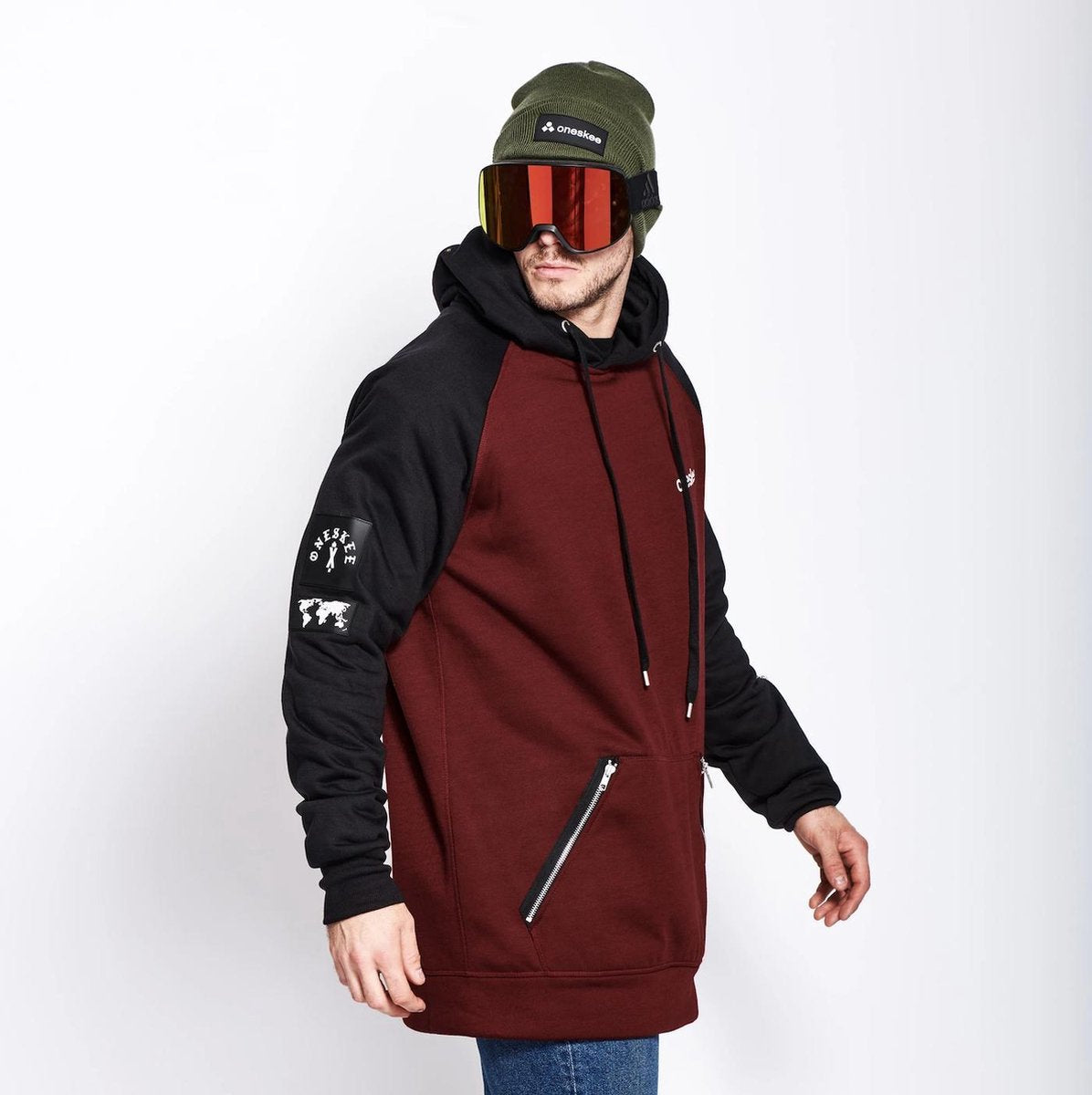 Waterdichte heren hoodie Burgundy/Black XXL
