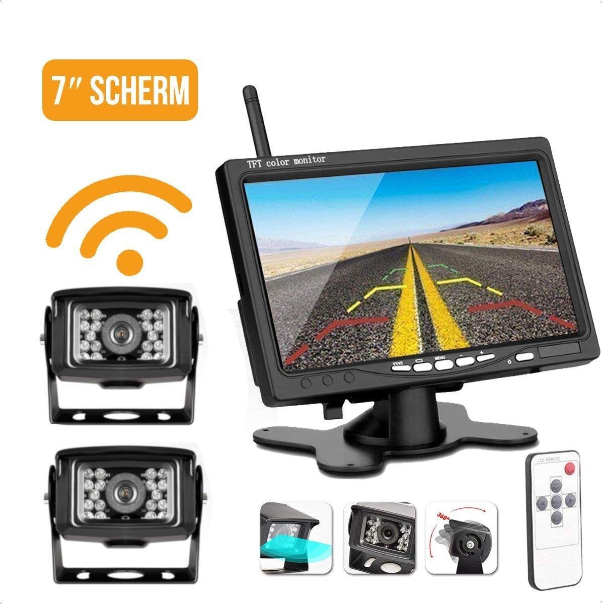 Strex Draadloze Achteruitrijcamera  met 2 camera's - 7” Scherm - Nachtzicht 18LED 15m