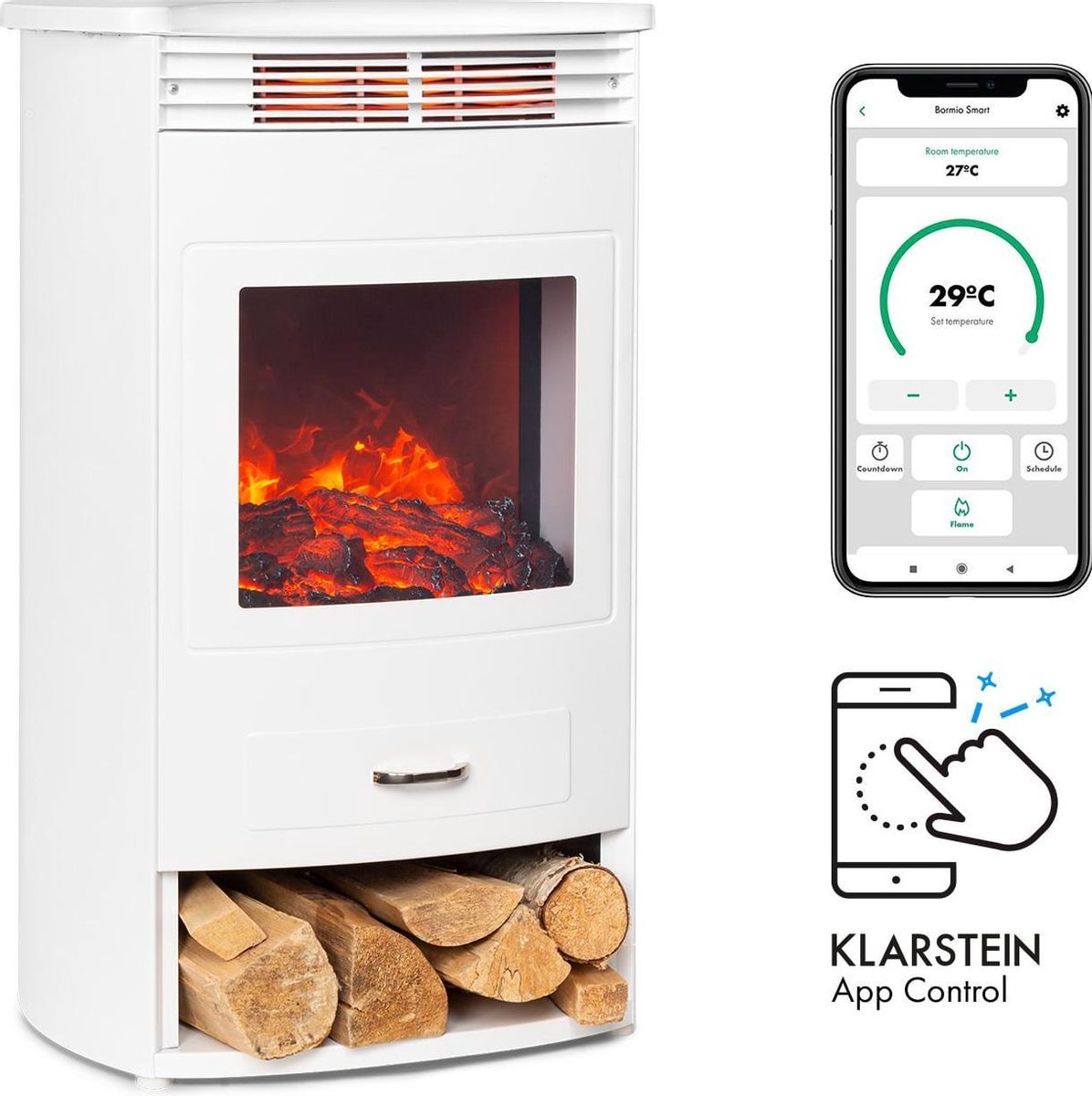 Bormio Smart elektrische haard 950/1900W thermostaat weektimer wit