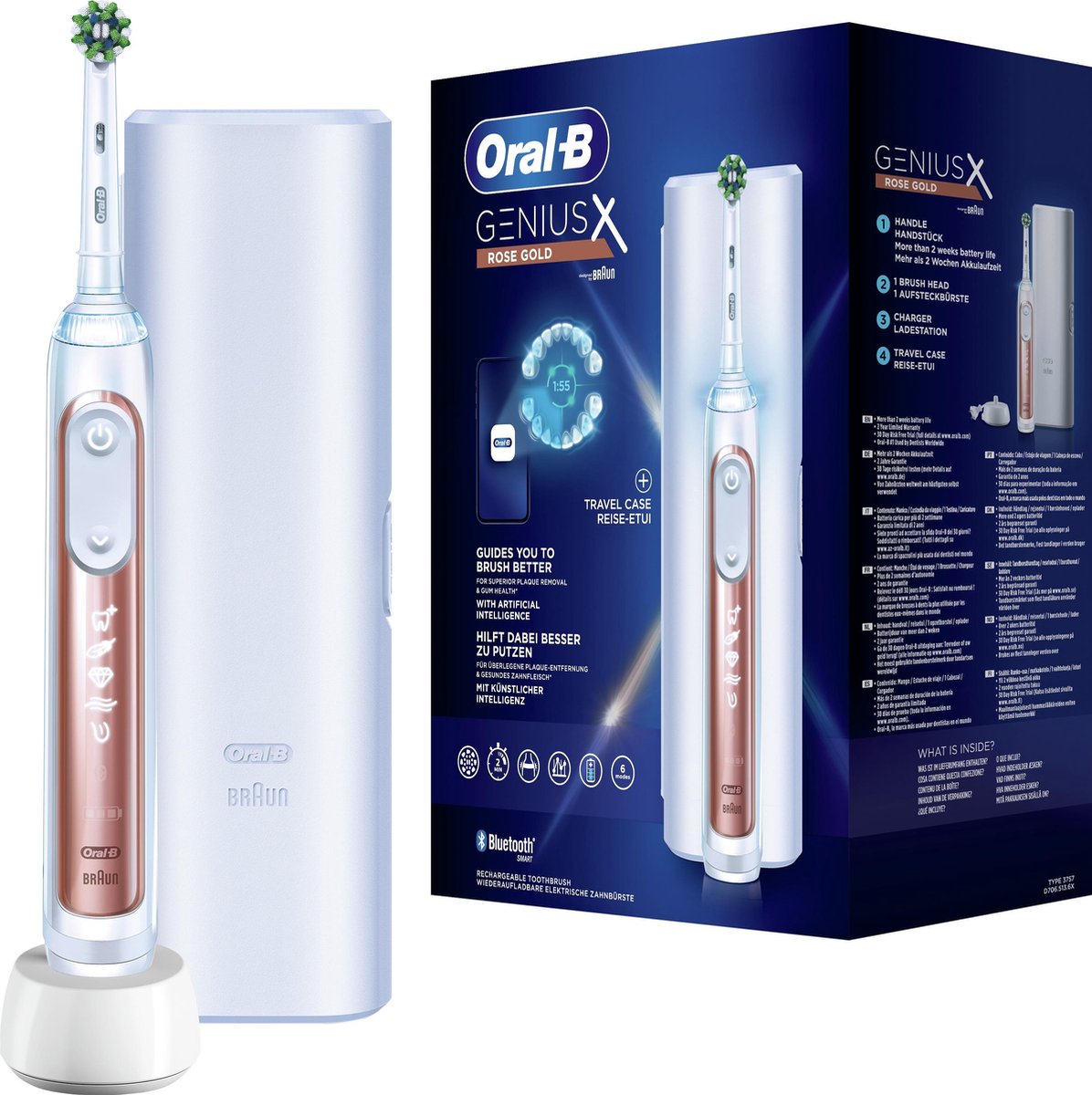 Oral-B Genius X - Rosegold - Elektrische Tandenborstel - Ontworpen door Braun - 1 Handvat en 1 opzetborstel