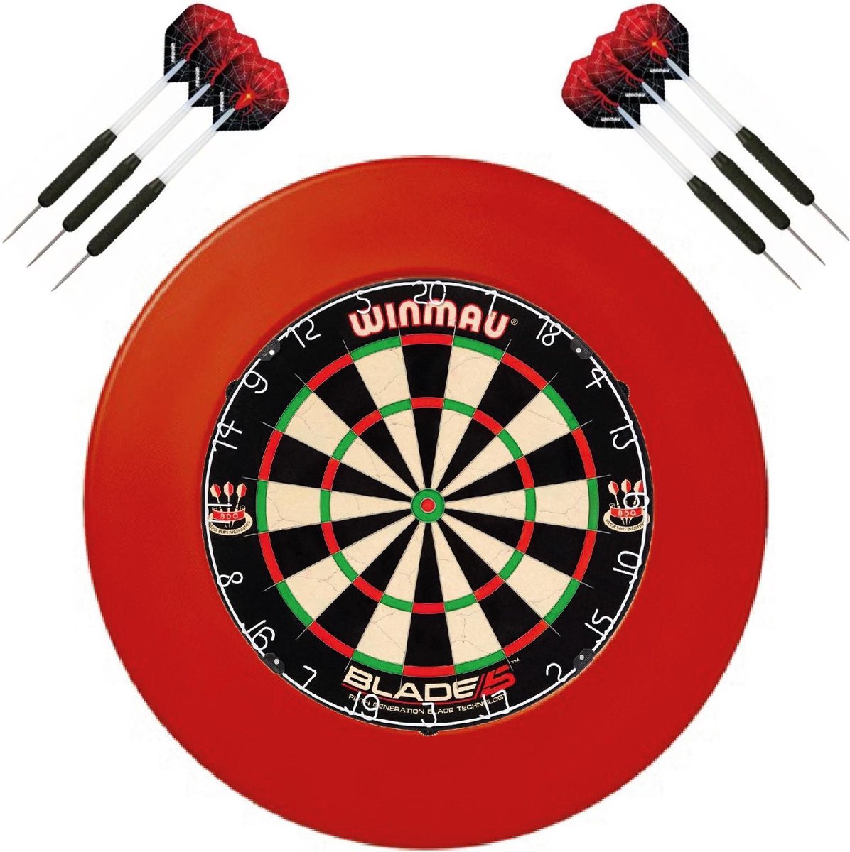 Winmau set - Winmau Blade 5 - dartbord - plus surround ring rood - plus 2 sets - dartpijlen