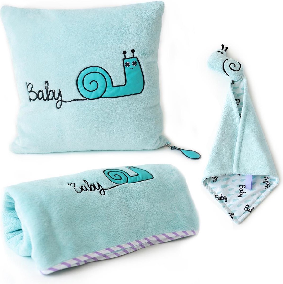 Milk&Moo BabySlak Baby Dekentje - Inclusief Babykussen en Knuffeldoekje - Blauw - Jongen