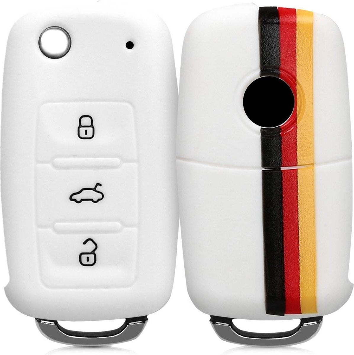 kwmobile autosleutelhoes voor VW Skoda Seat 3-knops autosleutel - Siliconen beschermhoes in zwart / geel / wit - Duitsland Gestreept design
