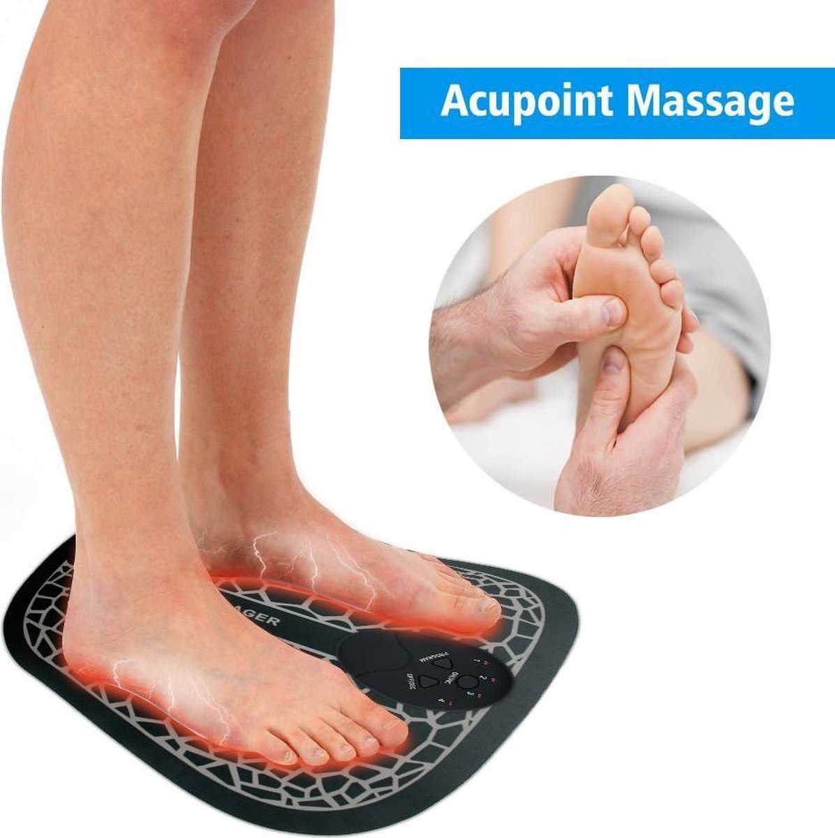 Voetmassage Apparaat - Professionele Bloedcirculatie Apparaat - Voetmassage Apparaat - stimuleert bloedsomloop voor voeten -EMS - Acupressuur Verbetering Bloedsomloop – Kuiten Trainer - EMS Trainer –- Draadloos - Compact-usb voetmassagemat