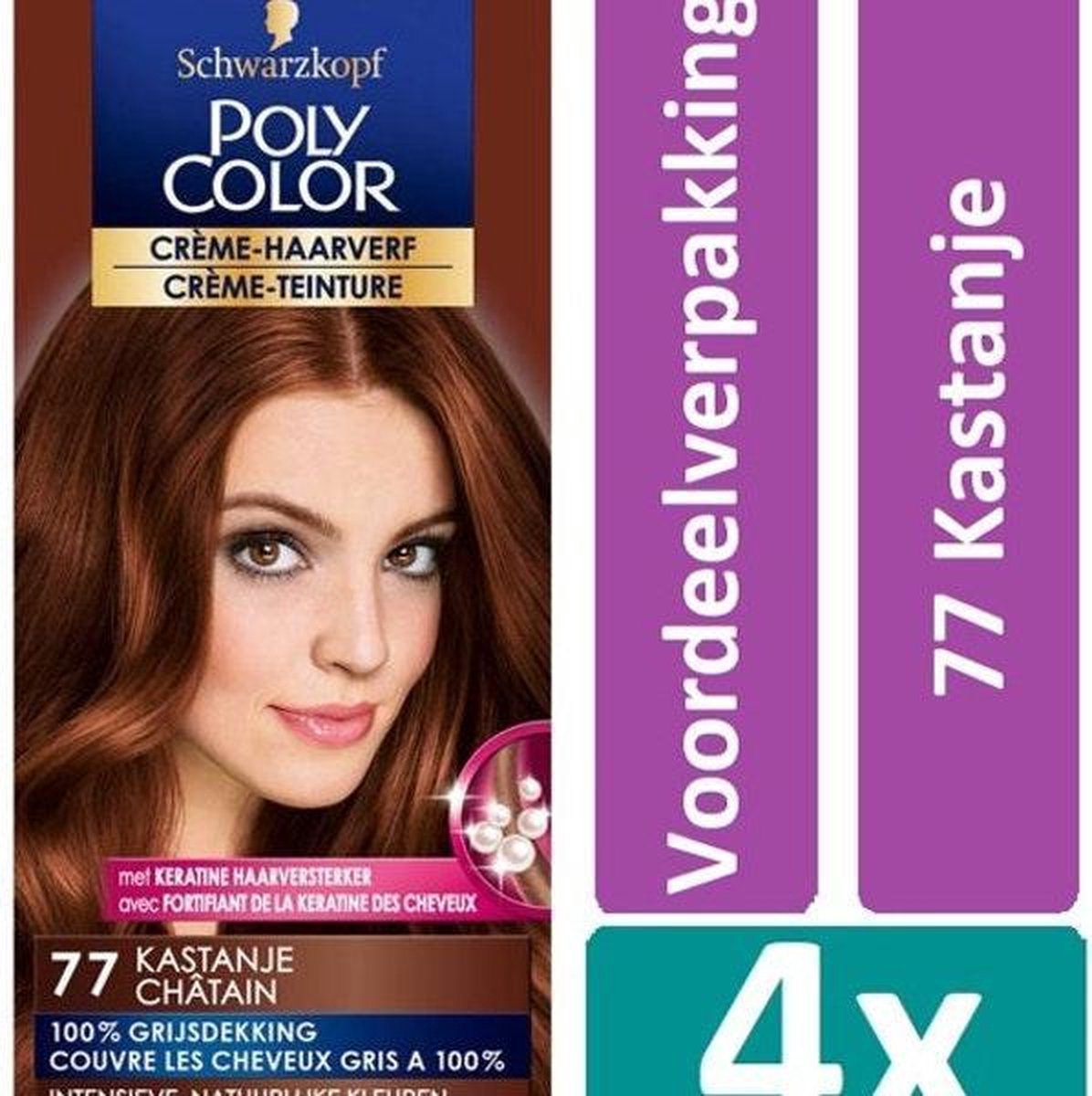 Poly Color 77 Kastanje Haarverf 4 stuks Voordeelverpakking