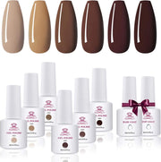 Makartt - glanzende trendy gel nagellak set - 6 lichtbruine zomerse kleuren - base coat