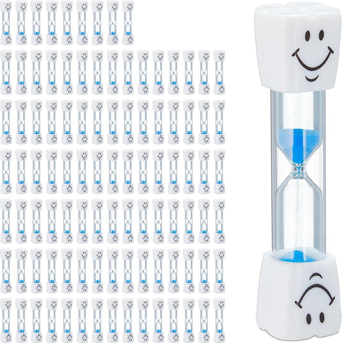 relaxdays 100x zandloper tanden poetsen - set - 3 minuten - zandlopertje kinderen - blauw