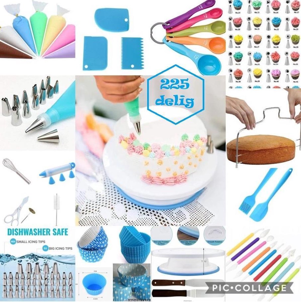 Meest Luxe complete taartset XL Blauw: Taart  Decoratie set - Bakset - Taart bakken - Decoreren - Verjaardag - Taarten - Cupcakes - Taartdecoratie - Bakbenodigdheden - Verjaardagstaart -Versiering - Cake - plateau - Taartstandaard