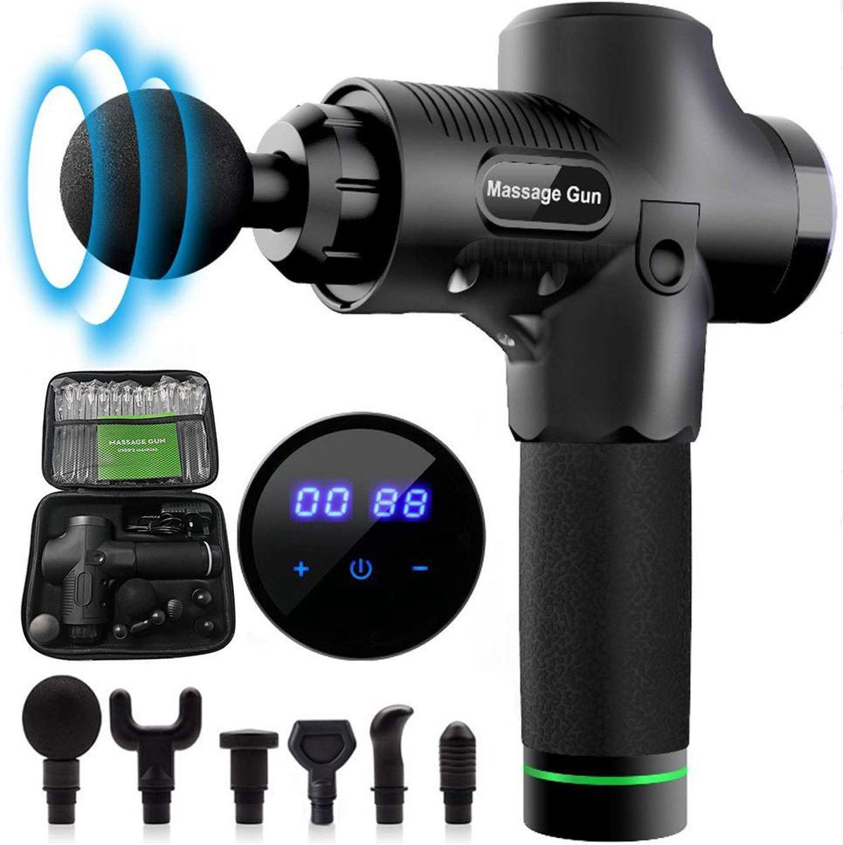 Massage Gun - 6 opzetstukken - 30 standen - Inclusief opbergkoffer - 2021 editie.