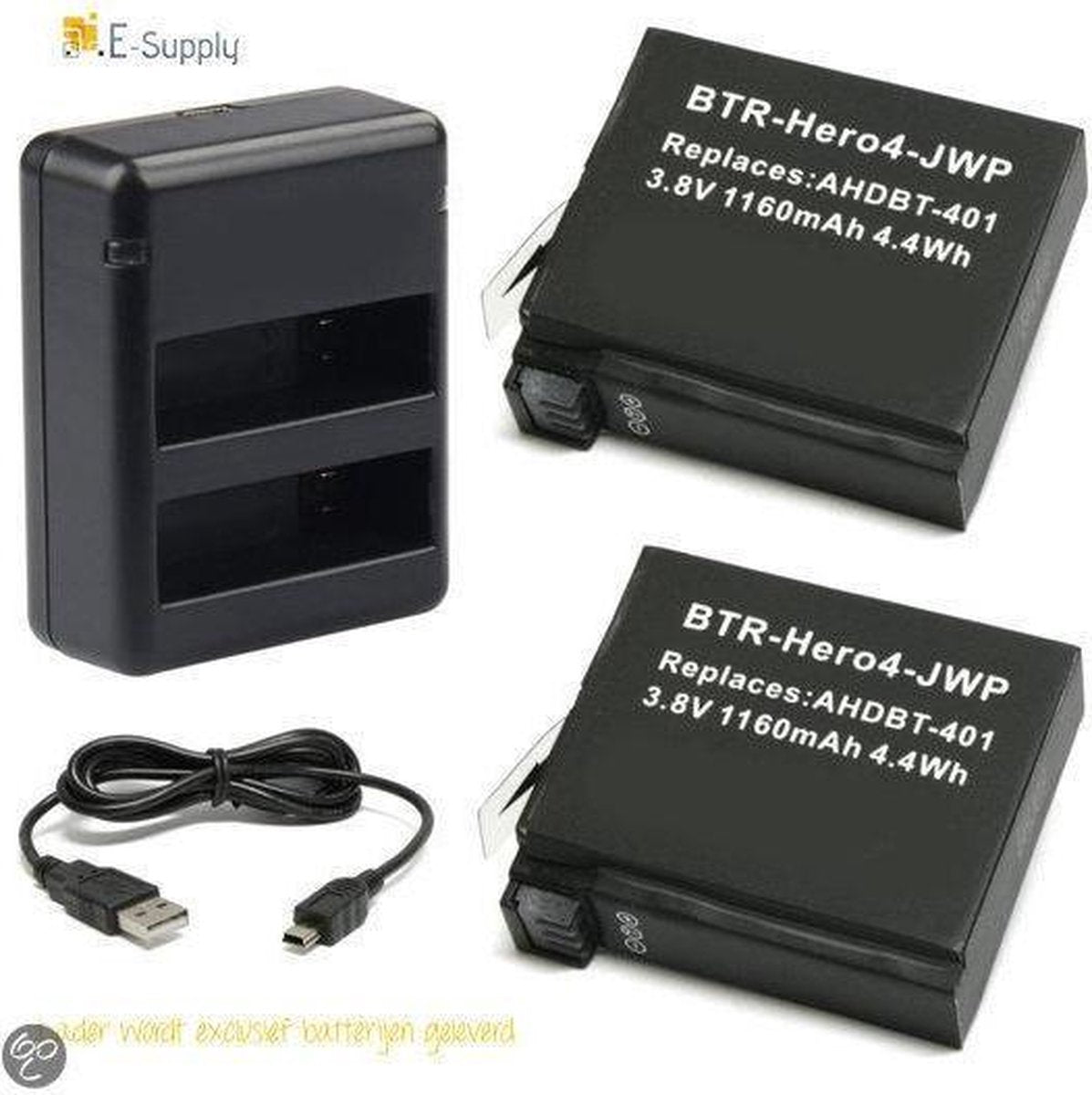 Batterij lader 1.6A Snel oplader voor GoPro Hero 4 voor 2 batterijen