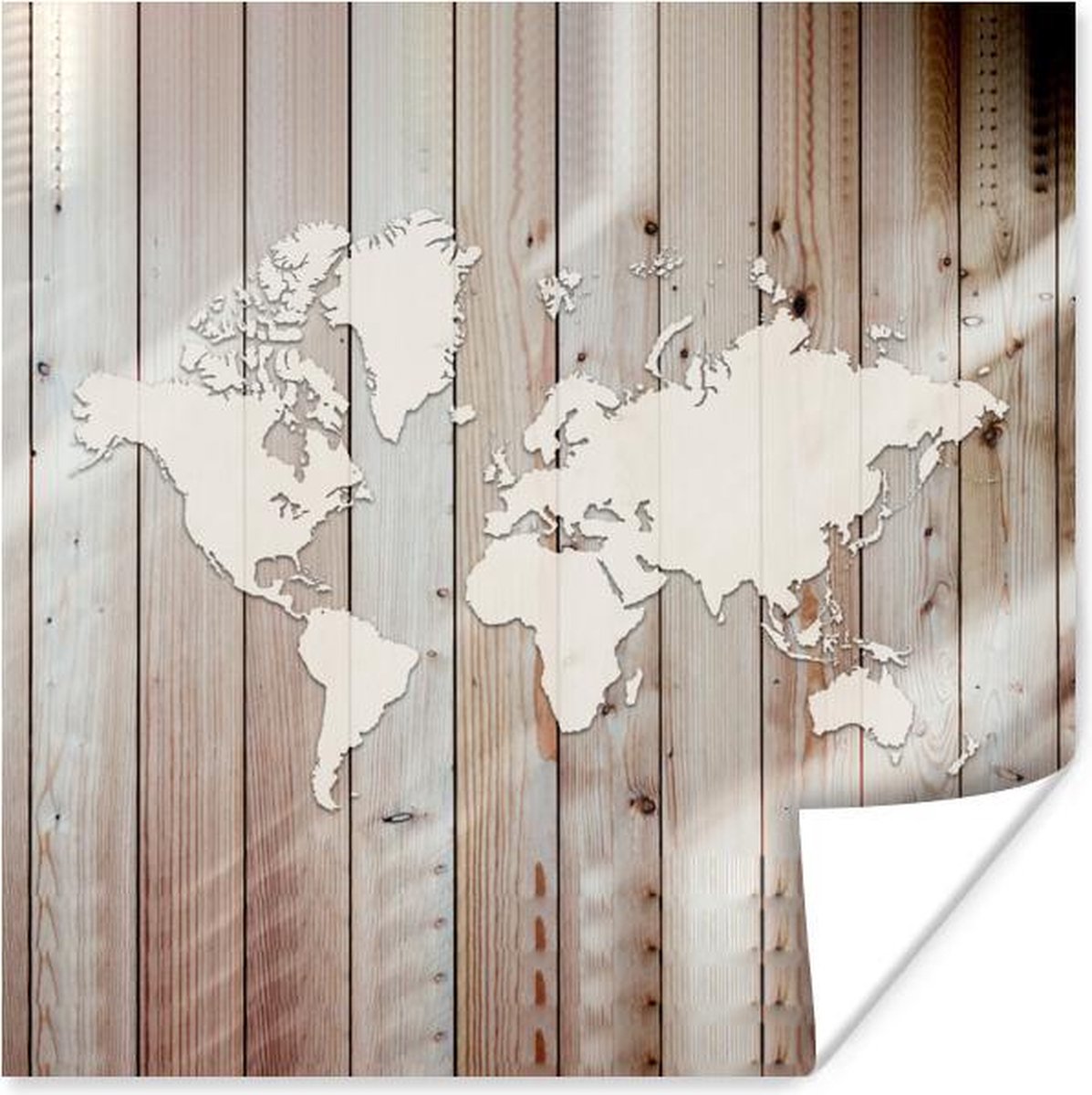 Poster Wereldkaart - Wit - Hout - 100x100 cm XXL