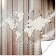 Poster Wereldkaart - Wit - Hout - 100x100 cm XXL