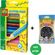 Ses 00277 Glitterlijm + 1000 zwarte strijkkralen (combi-deal)