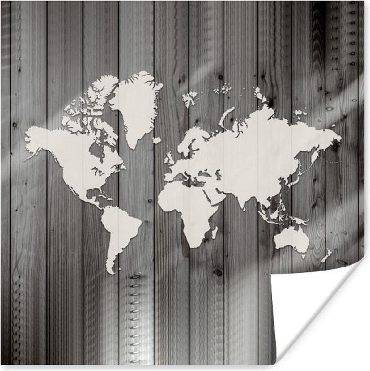 Muurdecoratie - Wereldkaart - Hout - Zwart - Wit - 50x50 cm - Poster