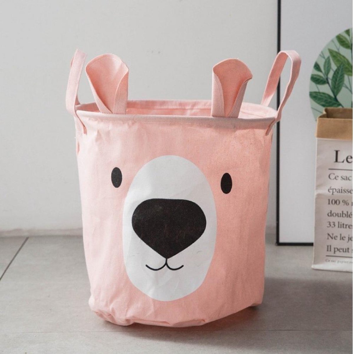 Container - Tas - Wasmand - Speelgoed mand - Teddybeer - Roze (37x40cm)
