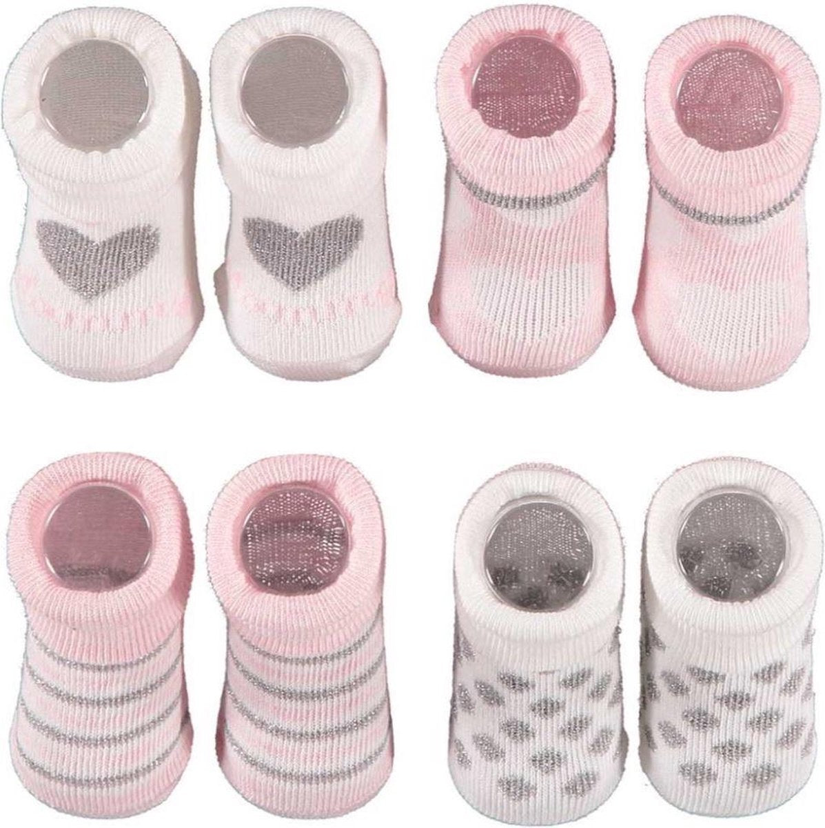 Apollo Babysokken Giftbox New Born Katoen Wit/roze 4 Paar