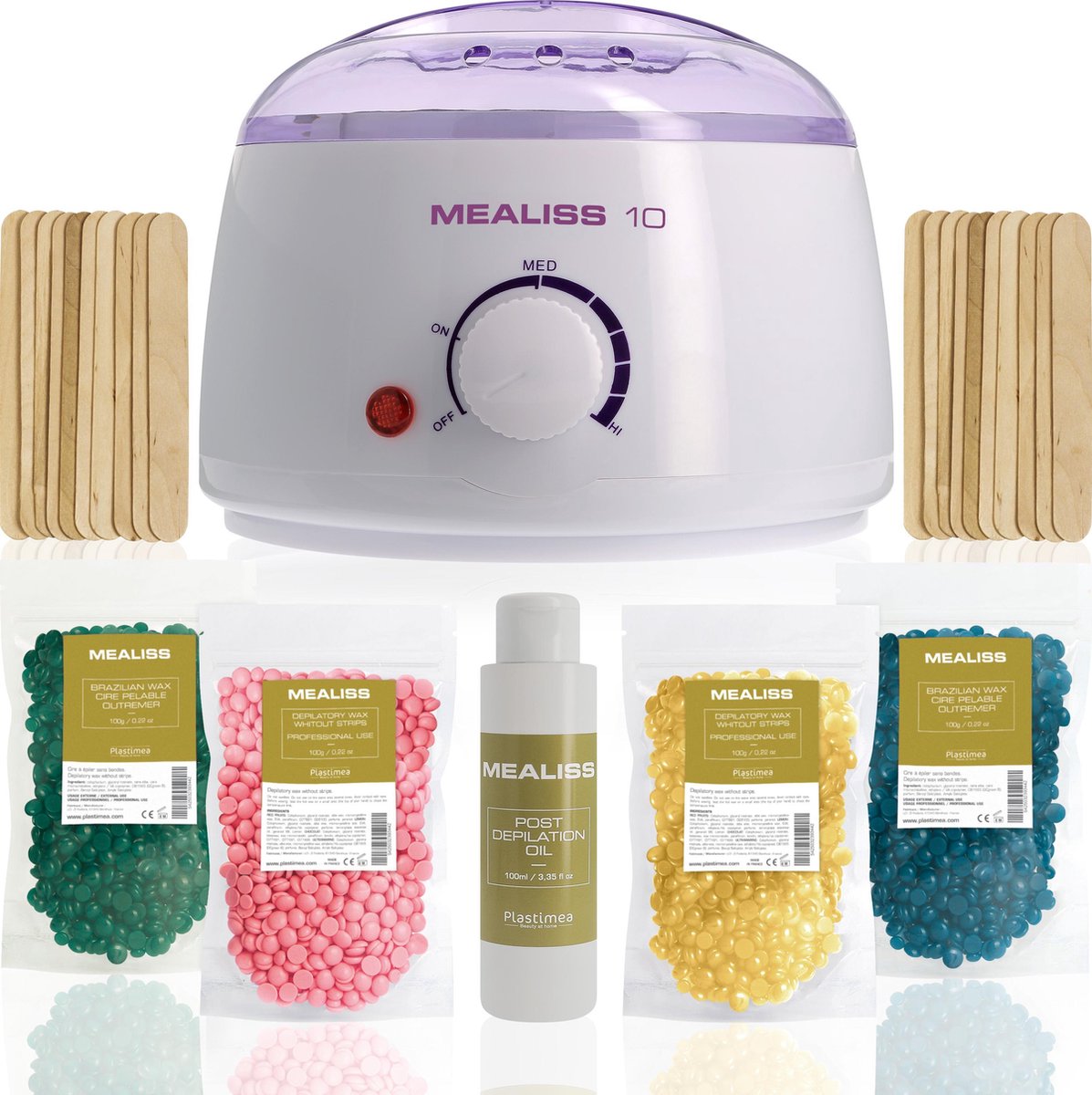 Ontharingswax - KIT MEALISS®10 - 400gr hypoallergene wax - 100ml olie - spatels