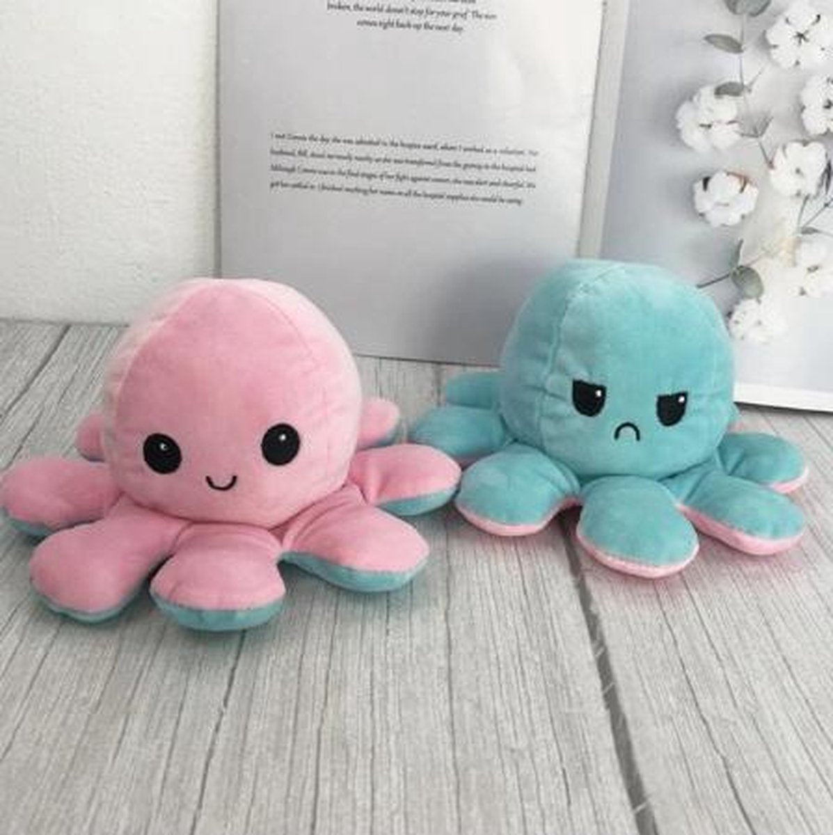 Octopus knuffel - Omkeerbaar Mood Knuffel - Mood Octopus - Zachte knuffel - Pluche - TikTok - Kleur : Roze/Lichtblauw