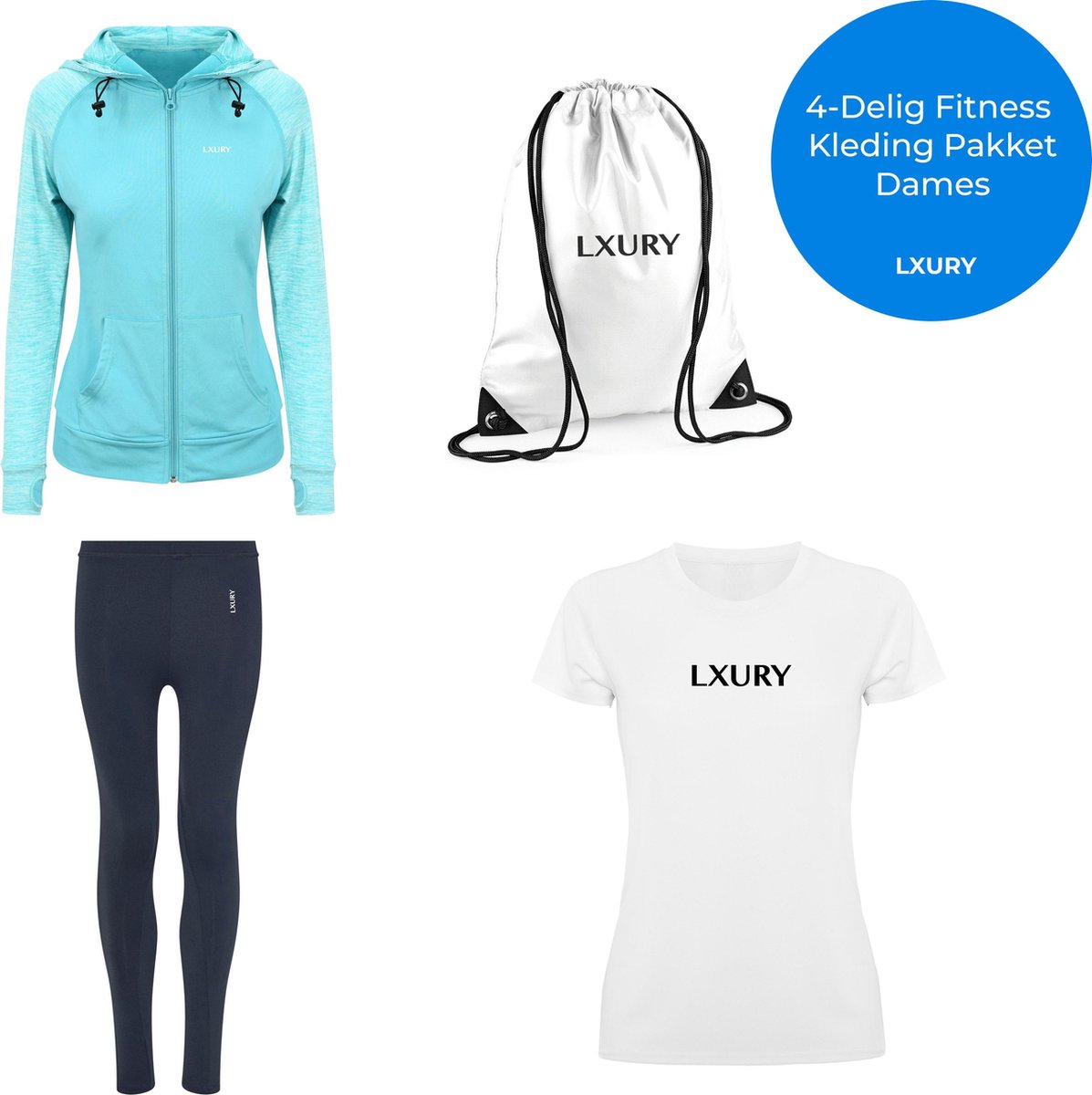 LXURY Dames Fitness Kleding Pakket - Maat XL - Sportkleding - 4 Delig