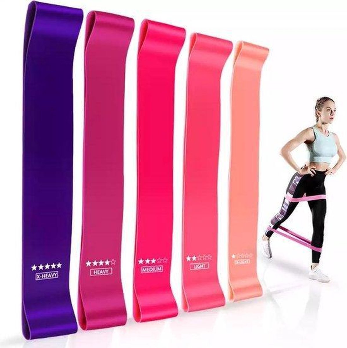 Weerstandsbanden - Set - 5 stuks - Resistance band  - Fitness Elastieken - Muscle Bands -  Fitnessbanden - Bootybands