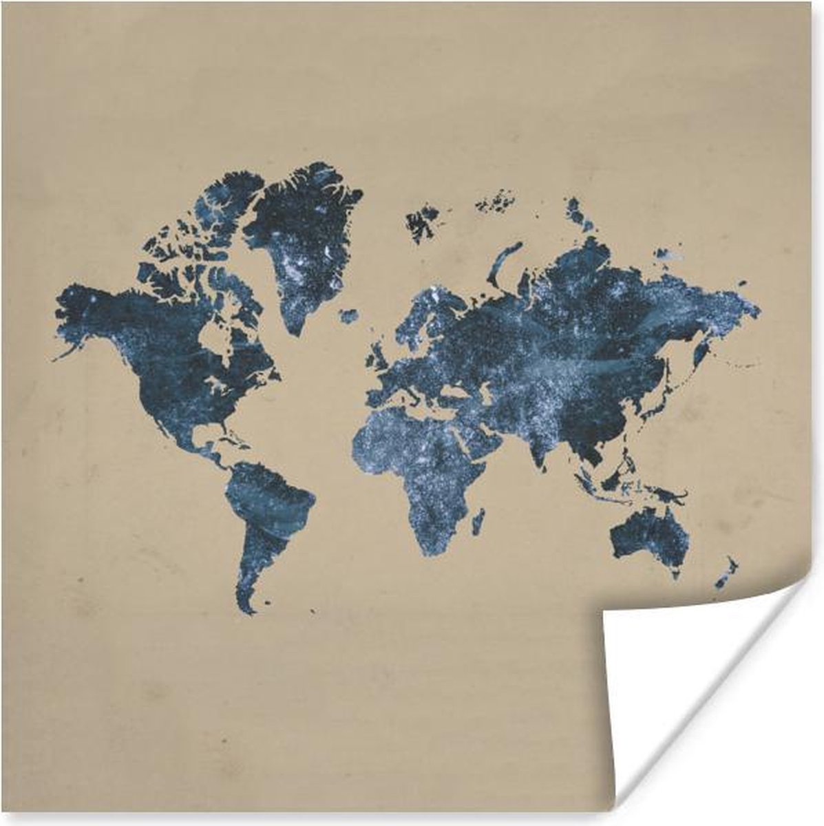 Muurdecoratie - Wereldkaart - Blauw - Glitter - 50x50 cm - Poster