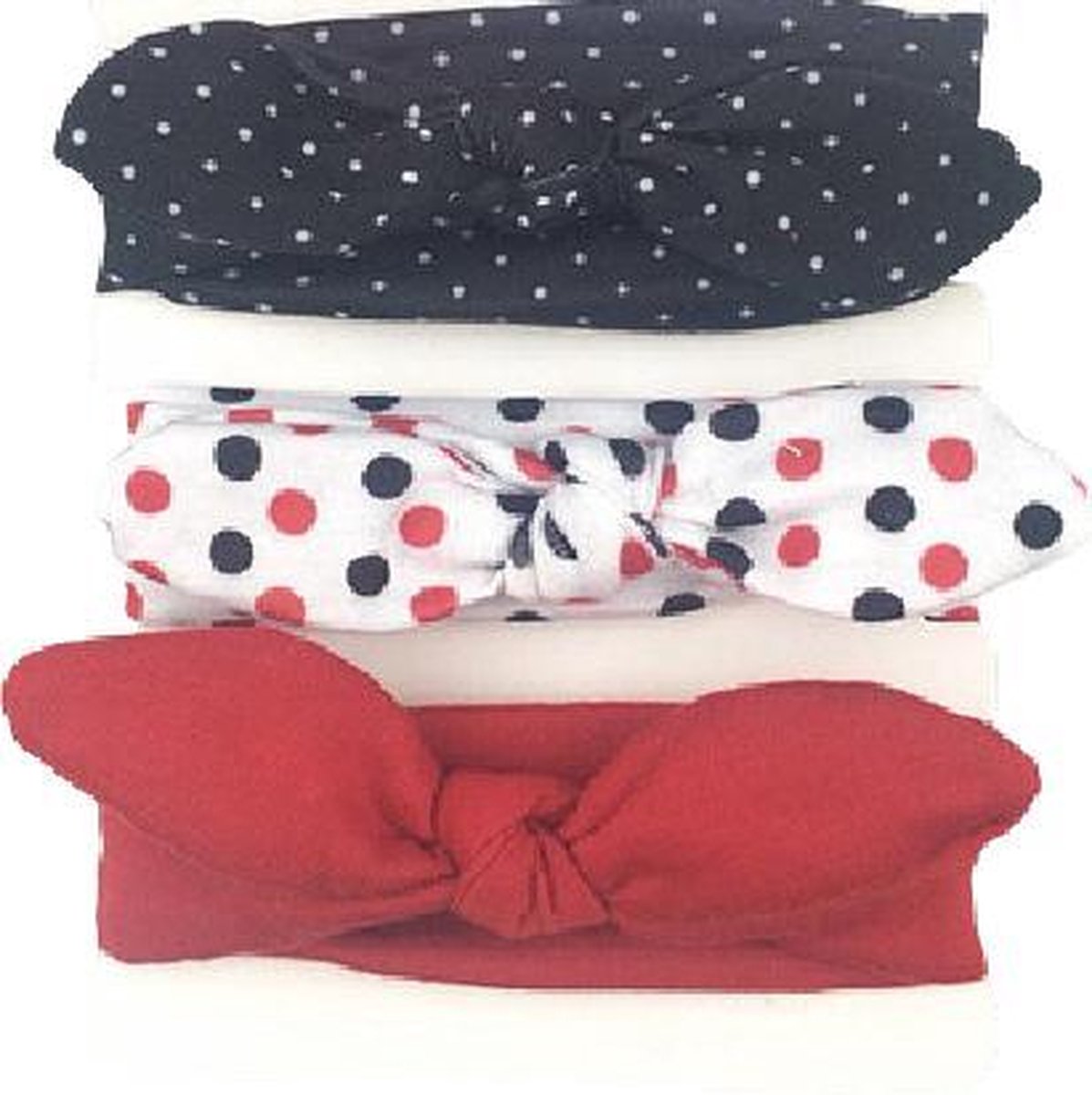 3 stuks - Haarband baby meisje - peuter (6-36 mnd) rood zwart stippen - lente zomer bloemenprint - elastiek