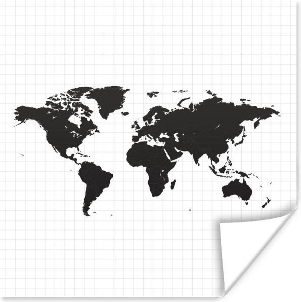 Muurdecoratie - Wereldkaart - Simpel - Zwart Wit - 50x50 cm - Poster