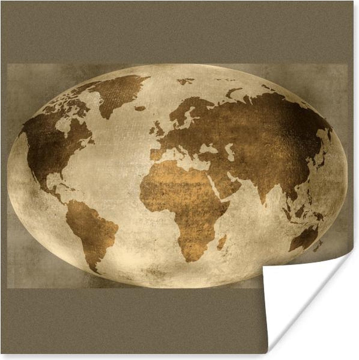 Muurdecoratie - Wereldkaart - Wereldbol - Retro - 50x50 cm - Poster