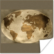 Muurdecoratie - Wereldkaart - Wereldbol - Retro - 50x50 cm - Poster