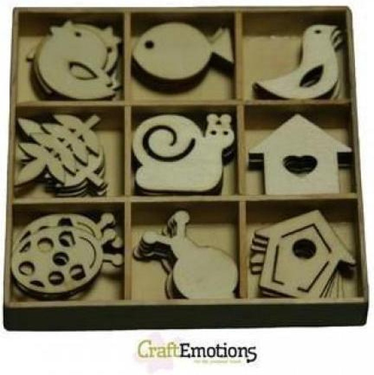 CraftEmotions Houten ornamenten - Tuin nummer 2 - 45 stuks - max 2.5 cm groot